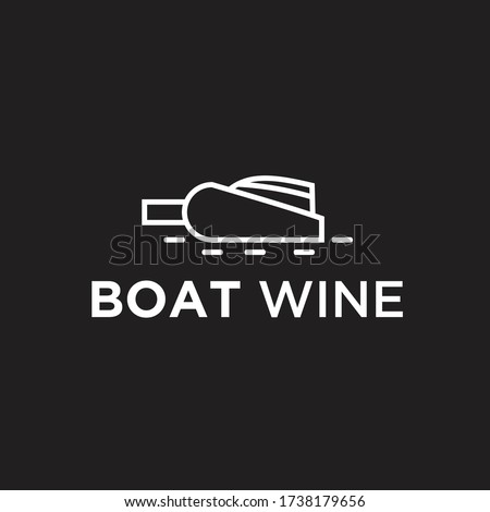 wine bottle with boat logo design vector illustration on black background