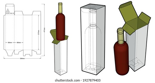 Wine Bottle Box and Die-cut Pattern. The .eps file is full scale and fully functional. Prepared for real cardboard production.