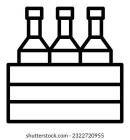 Vector de contorno de icono de caja de botellas de vino. Armario de madera. Interior de la tienda