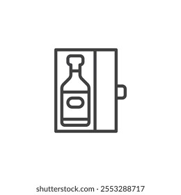 Wine Bottle Box line icon. linear style sign for mobile concept and web design. Box with wine bottle outline vector icon. Symbol, logo illustration. Vector graphics