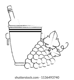 wine bottle in bucket and grapes