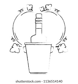 wine bottle in bucket with leafs