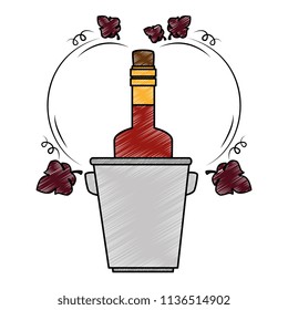 wine bottle in bucket with leafs