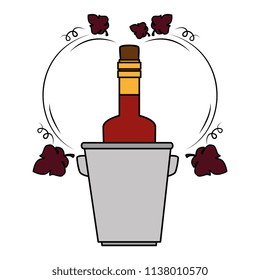 wine bottle in bucket with leafs