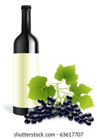 wine bottle and bunch of grapes