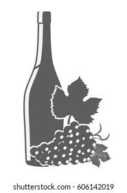 wine bottle with bunch of grapes icon over background. vector illustration