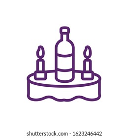 Wine bottle and candles over table design of Winery alcohol drink beverage restaurant celebration and party theme Vector illustration