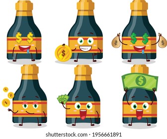 Wine bottle cartoon character with cute emoticon bring money