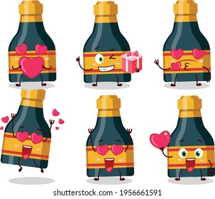 wine bottle cartoon character with love cute emoticon