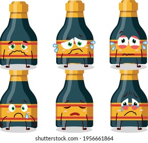 Wine bottle cartoon character with sad expression