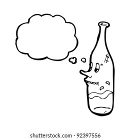 wine bottle cartoon character with thought bubble