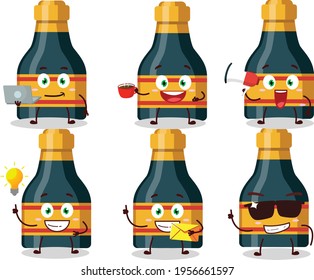 wine bottle cartoon character with various types of business emoticons