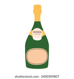 Wine bottle. Champagne and prosecco vintage bottle.  Sparkling wine, holiday and wedding. Vector illustration