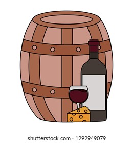 wine bottle cheese barrel and cup vector illustration
