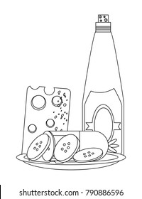 wine bottle and Cheese Board