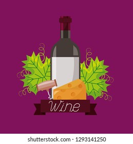 wine bottle cheese corkscrew and leaves