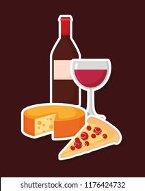wine bottle with cheese and pizza