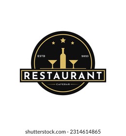 Wine Bottle Classic Vintage Retro Country Restaurant Bar Logo Design