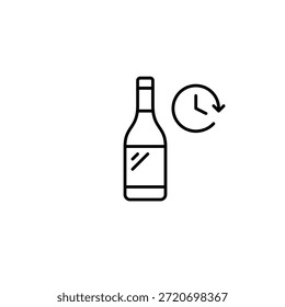 Botella de vino y reloj. Beber alcohol, horas de venta restringidas. Icono de Vector de trazo perfecto y editable