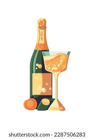 Wine bottle, cocktail sipped with luxury icon isolated