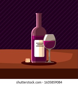 Wine bottle cork and cup design, Winery alcohol drink beverage restaurant and celebration theme Vector illustration