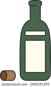 Wine bottle and cork icon. Flat color design. Vector illustration.
