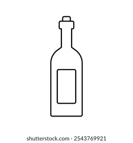 Botella de vino con corcho y etiqueta icono de línea editable estilo concepto de vinificación