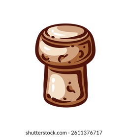 Wine bottle cork line icon. Outline hand drawn wooden brown stopper of alcohol drink packaging. Winery, bar and restaurant tool mascot, natural cylinder cork for corkscrew icon vector illustration