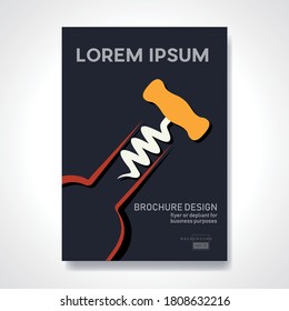 Wine bottle with corkscrew in abstract shape. Retro vector background and illustration. Abstract design template for brochures, flyers, magazine, business card, book cover, poster. 