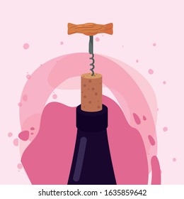 Wine bottle and corkscrew design, Winery alcohol drink beverage restaurant and celebration theme Vector illustration