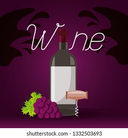 wine bottle corkscrew grapes