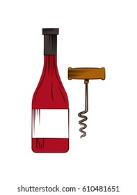 wine bottle and corkscrew icon over white background. colorful desing. vector illustration