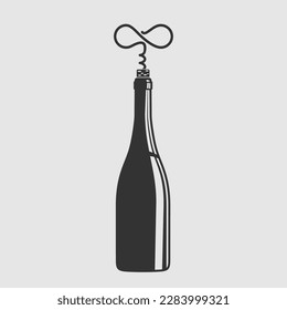 Wine bottle and Corkscrew isolated. Vector illustration