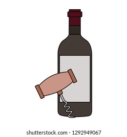 wine bottle corkscrew on white background vector illustration