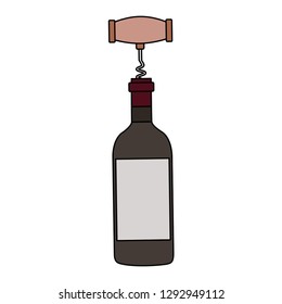 wine bottle corkscrew on white background vector illustration