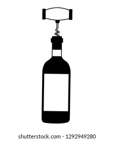 wine bottle corkscrew on white background vector illustration