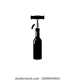 Wine Bottle with Corkscrew - Partially Open Vintage Beverage