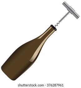 Wine bottle with a corkscrew, removing cork from the bottle.
