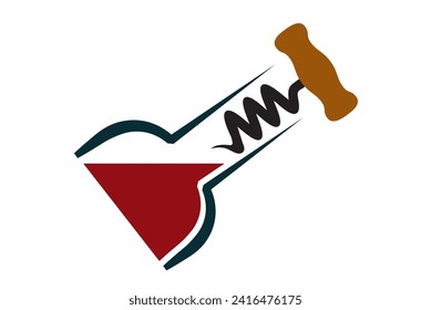 Wine bottle and corkscrew. Vector sign