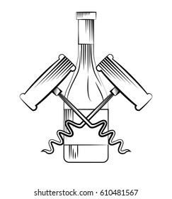 wine bottle and corkscrews over white background. vector illustration