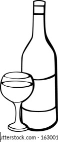 botella de vino y taza