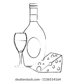 wine bottle with cup and cheese
