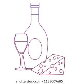 wine bottle with cup and cheese