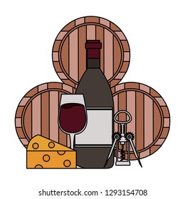 wine bottle cup cheese corkscrew and barrels
