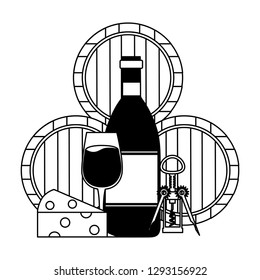 wine bottle cup cheese corkscrew and barrel