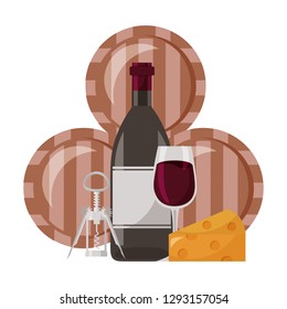 wine bottle cup cheese corkscrew and barrels