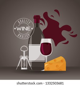 wine bottle cup cheese and corkscrew