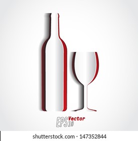 Wine Bottle And Cup/ Cut Out Of Paper / Vector Illustration Eps 10