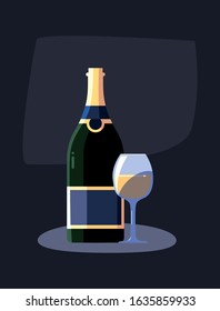 Wine bottle and cup design, Winery alcohol drink beverage restaurant and celebration theme Vector illustration