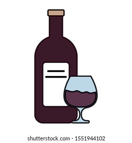wine bottle and cup drink isolated icon vector illustration design